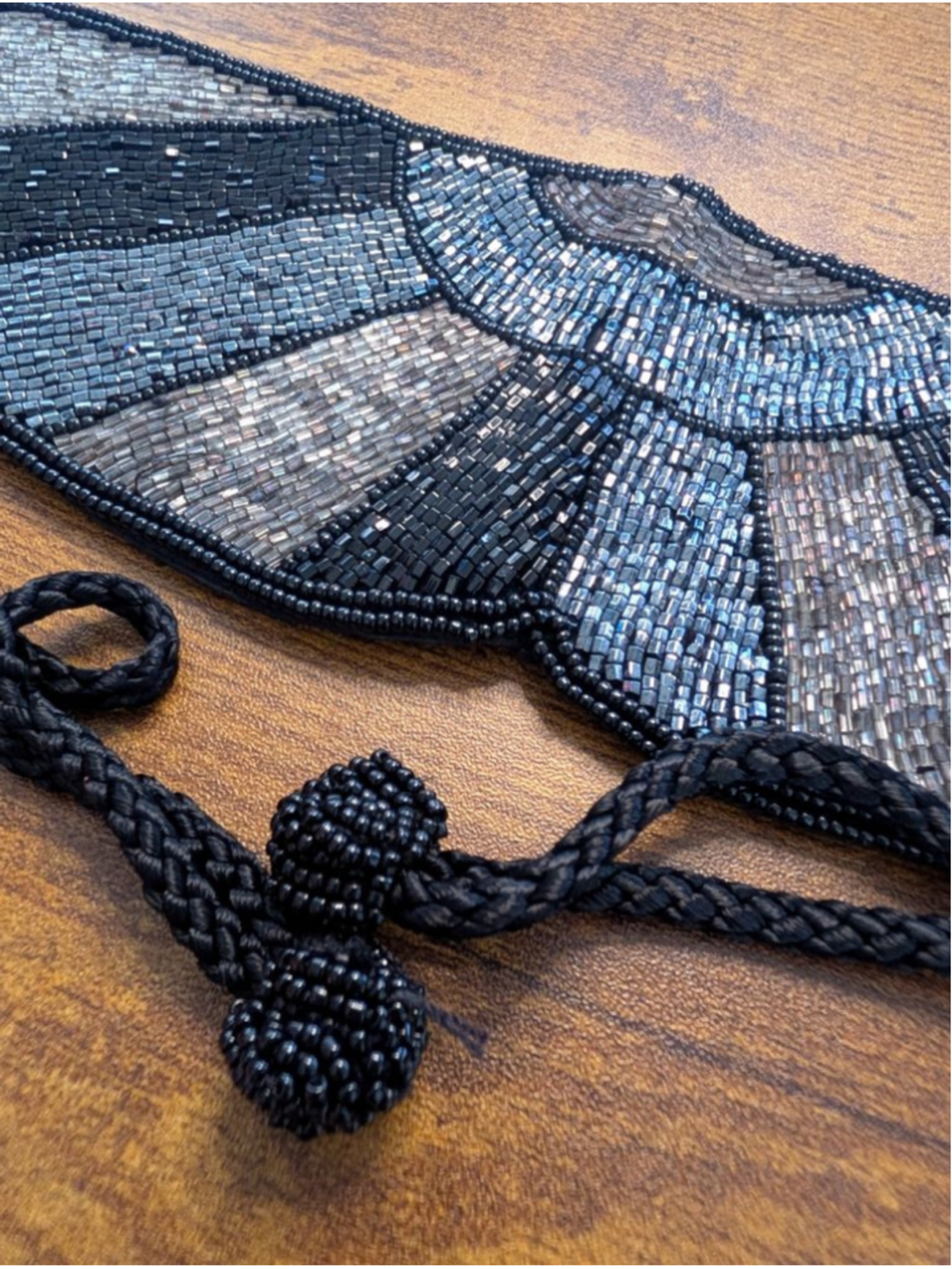 Vintage Black Silver Beaded Tie Belt or Art Deco Style Beaded Waist Sash Belt - Picture 3 of 12